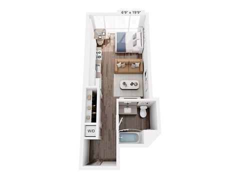 Floor plan for studio, 1 bath, 525 sqft